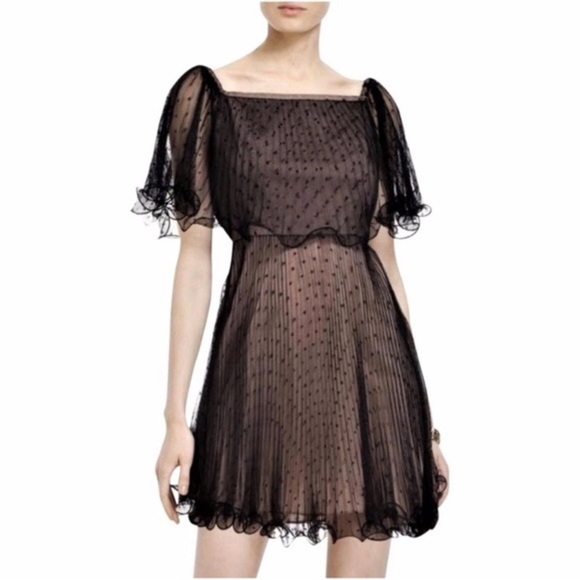 BCBGMaxAzria Black Mess Off The Shoulder Polka Dot Dress Size 6 - Picture 1 of 10